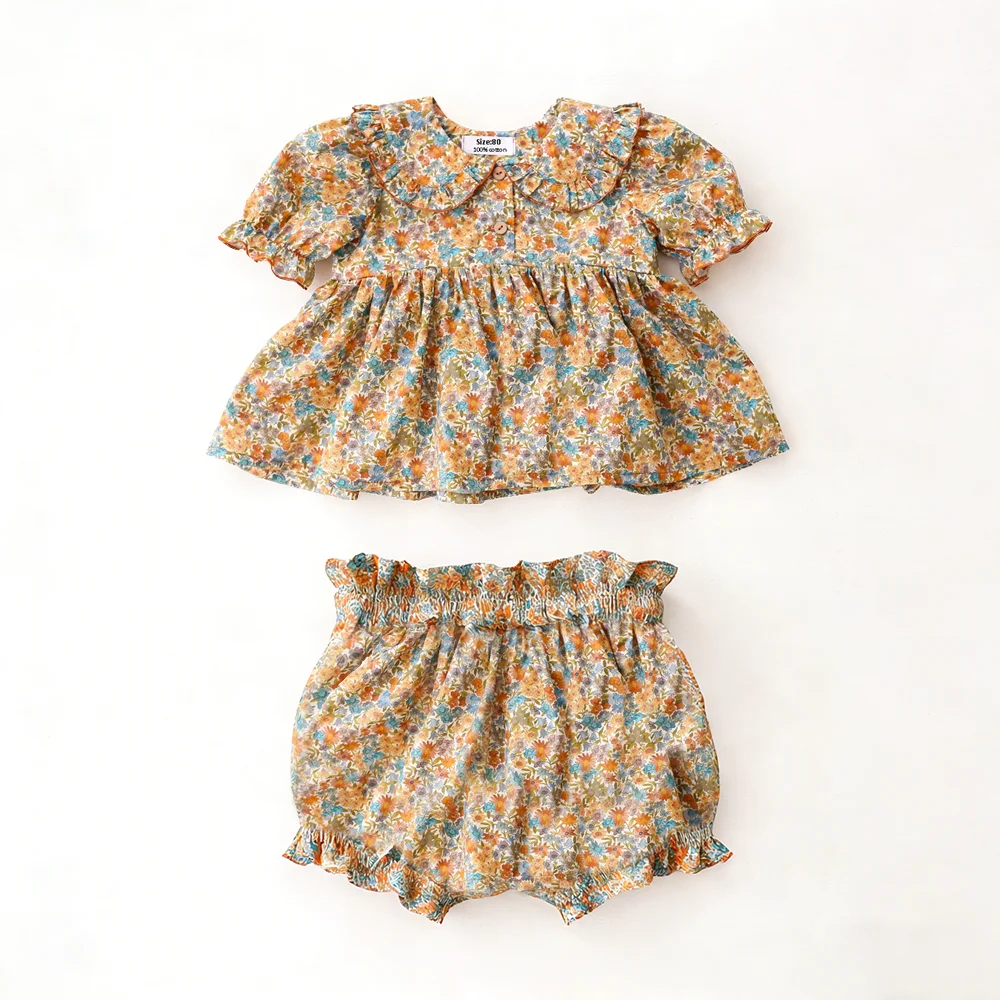 Newborn Baby Girl Outfits for Summer Cotton Floral Printed Blouse + Shorts Infant Clothing Set