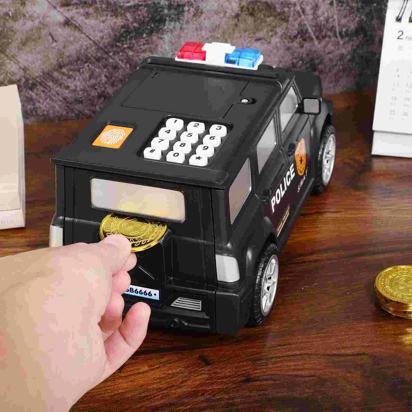 Cartoon ATM Cash Saving Box Money Bank Police Car For Kid Electronic Large Money Box Savings Password Digital Fingerprint Unlock