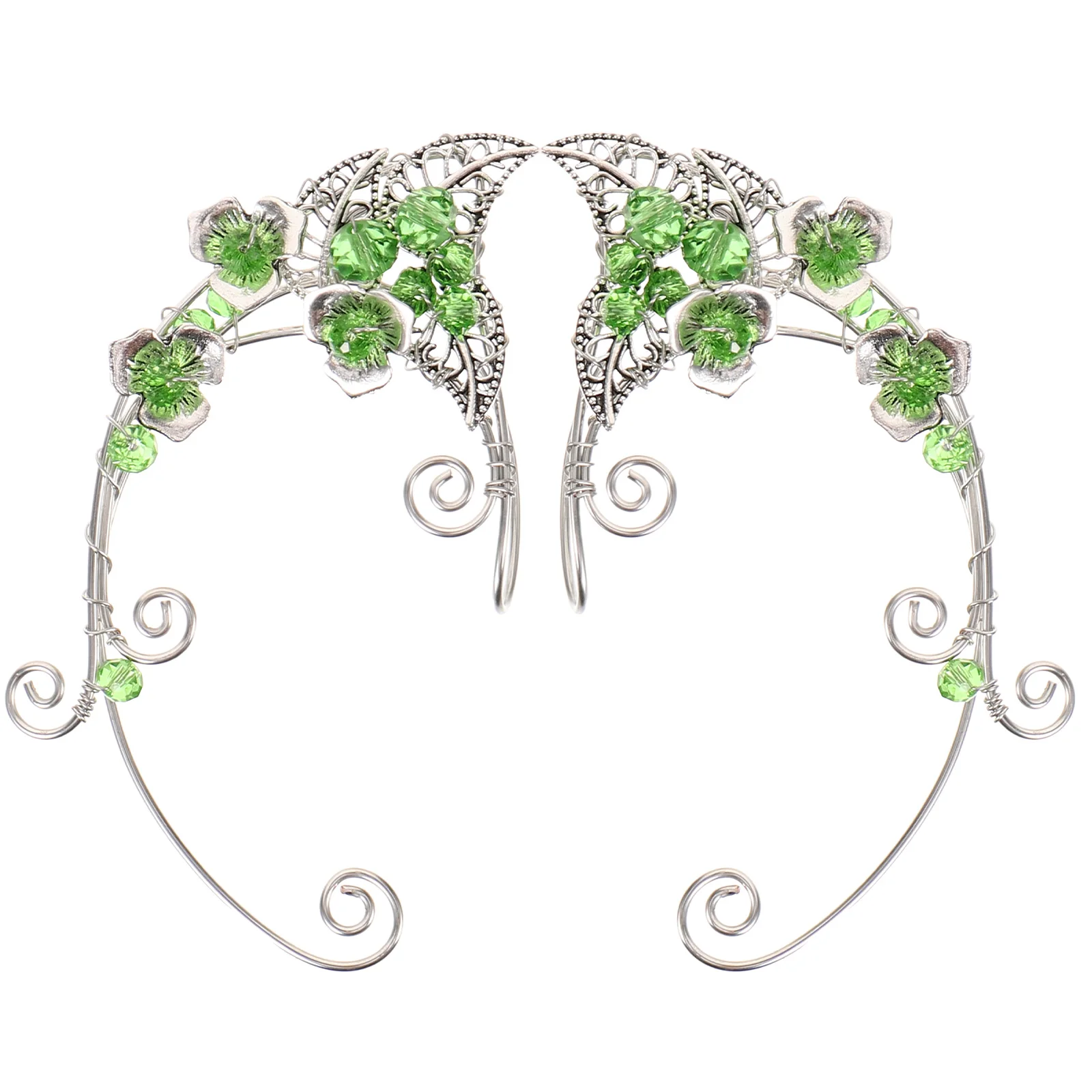 

Retro Green Ear Clips Fairy Cuffs for Women Clothing Alloy Single Miss Earrings