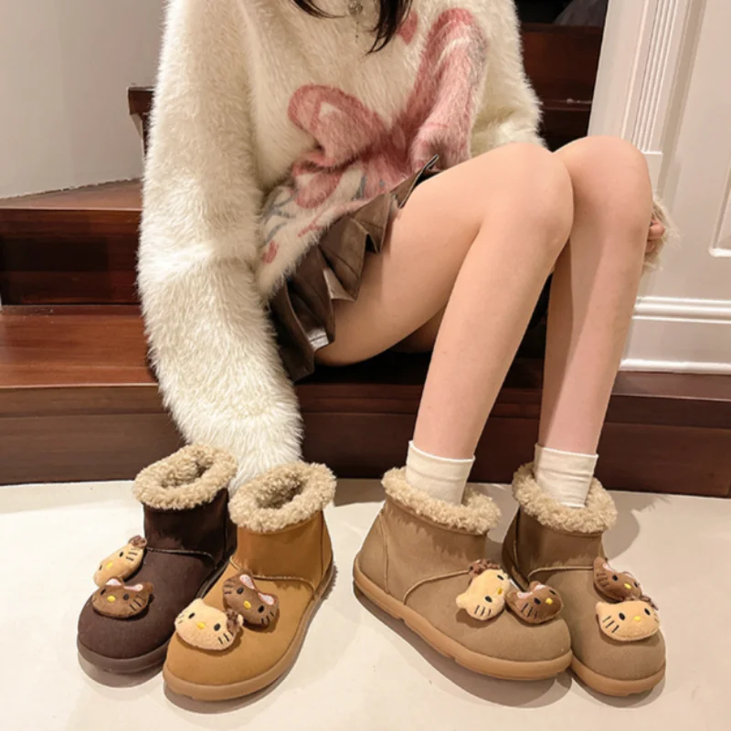 Sanrio winter hello kitty cute warm home women's shoes cartoon doll non-slip thick sole thickened plush outdoor cotton boots