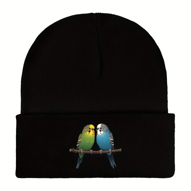 Budgie Bird Print Beanie Hat Soft Stretch Winter Cap for Casual Outdoor Wear