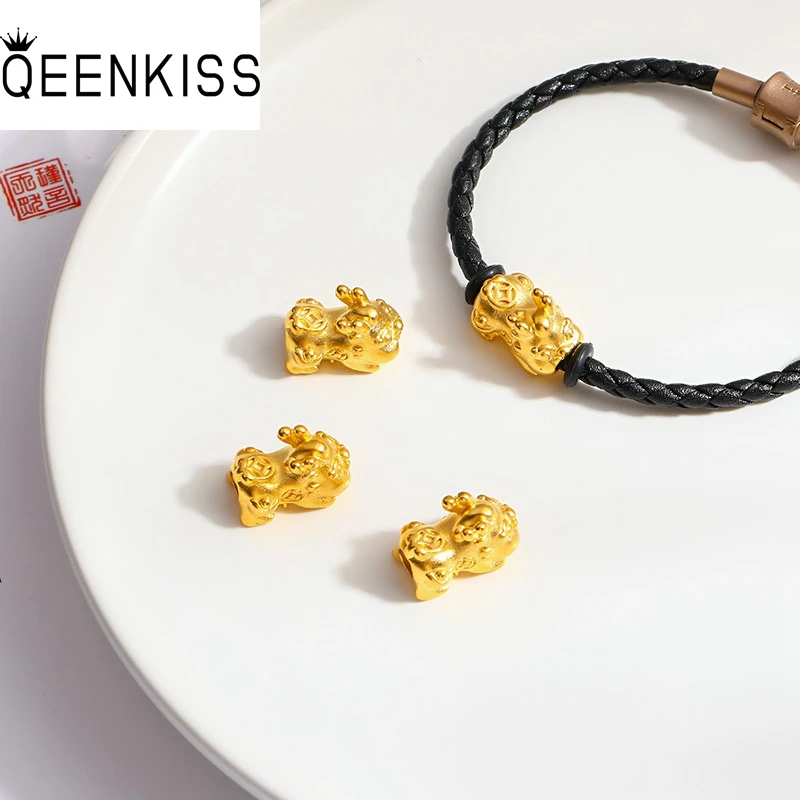 QEENKISS-Cuentas de PIXIU Vintage para fabricación de pulseras, accesorios de joyería para niños y niñas, 24kt, venta al por mayor, AC542