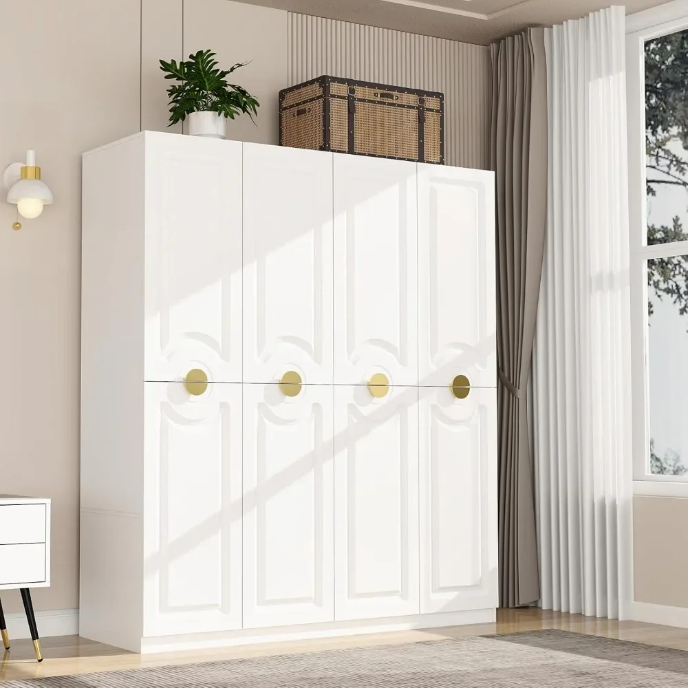 

White wardrobe: 4 doors -4 drawers and handrails, with 1 hanger - cabinet handle with metal legs