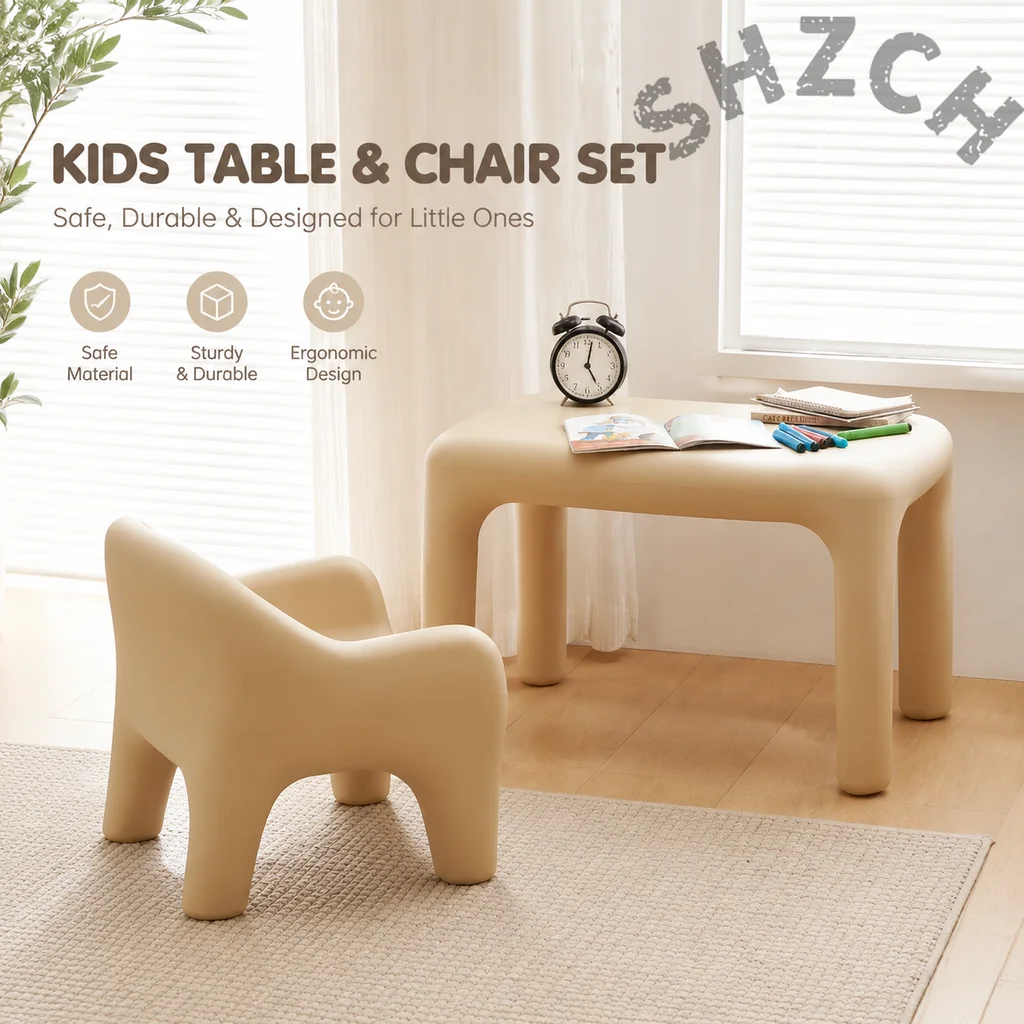 Scandinavian-Style Baby Learning Chair and Table Set – Ergonomic PE Plastic Study Stool for Toddlers, Indoor & Outdoor Use