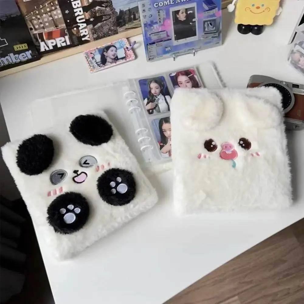 Fluffy Bear Plush Binder Photocard Holder Cartoon Dog Plush Puppy Card Photocard Binder 4 Grids A6 Plush Card Album