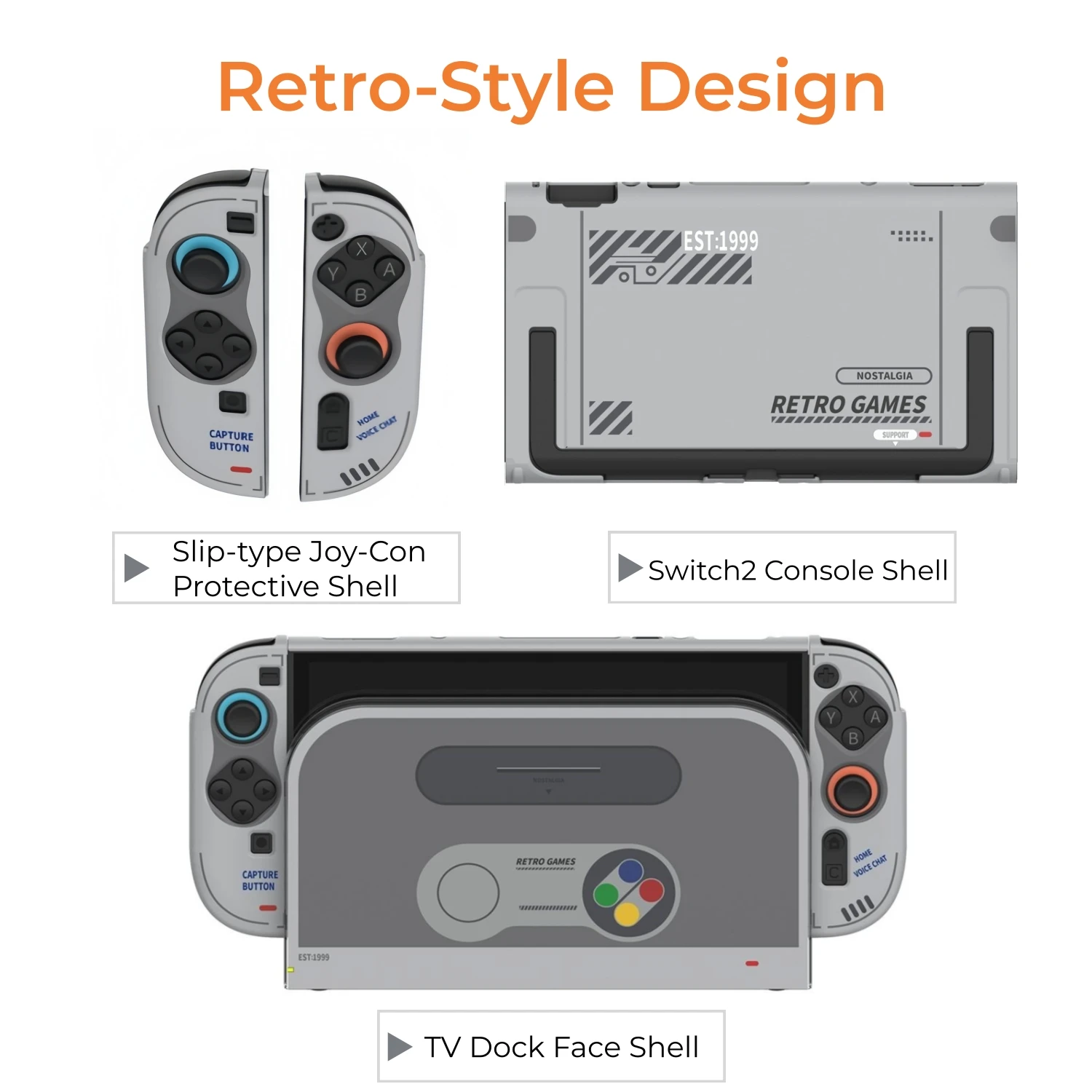 Retro PC Hard Case Set for Switch 2–Full Body Protective Shell Cover with Joy-Con/Dock Faceplate, Dockable, Matte Finish