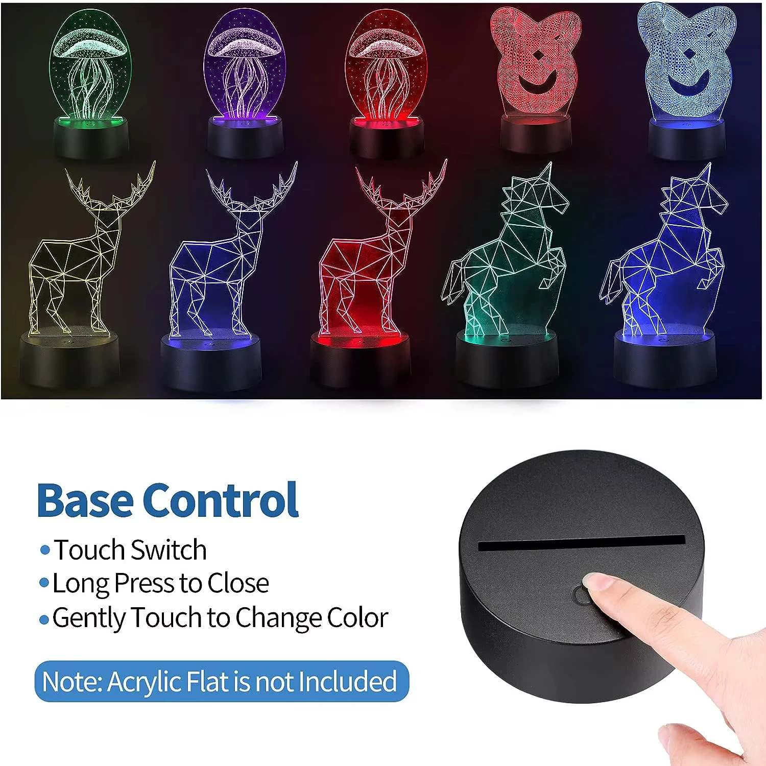 12 Pcs LED Lamp Base Table 3D Night Light Base With Remote Control And Type-c Cable 16 Colors Light Stand Holder Wholesale