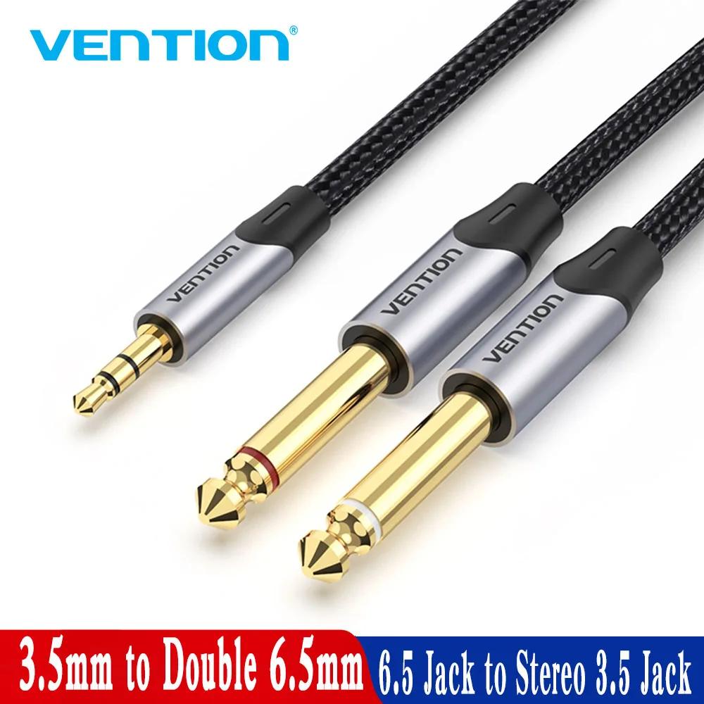 Vention Jack 3.5mm to 6.35mm Adapter Audio Cable for Mixer Amplifier Speaker Gold Plated 6.5mm 3.5 Jack Male Splitter Audio Cabl