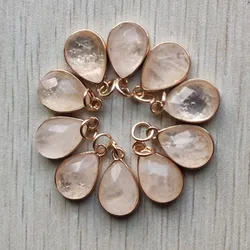 New natural white crystal faceted gold color alloy water drop pendants for jewelry making 10pcs/lot wholesale free shipping