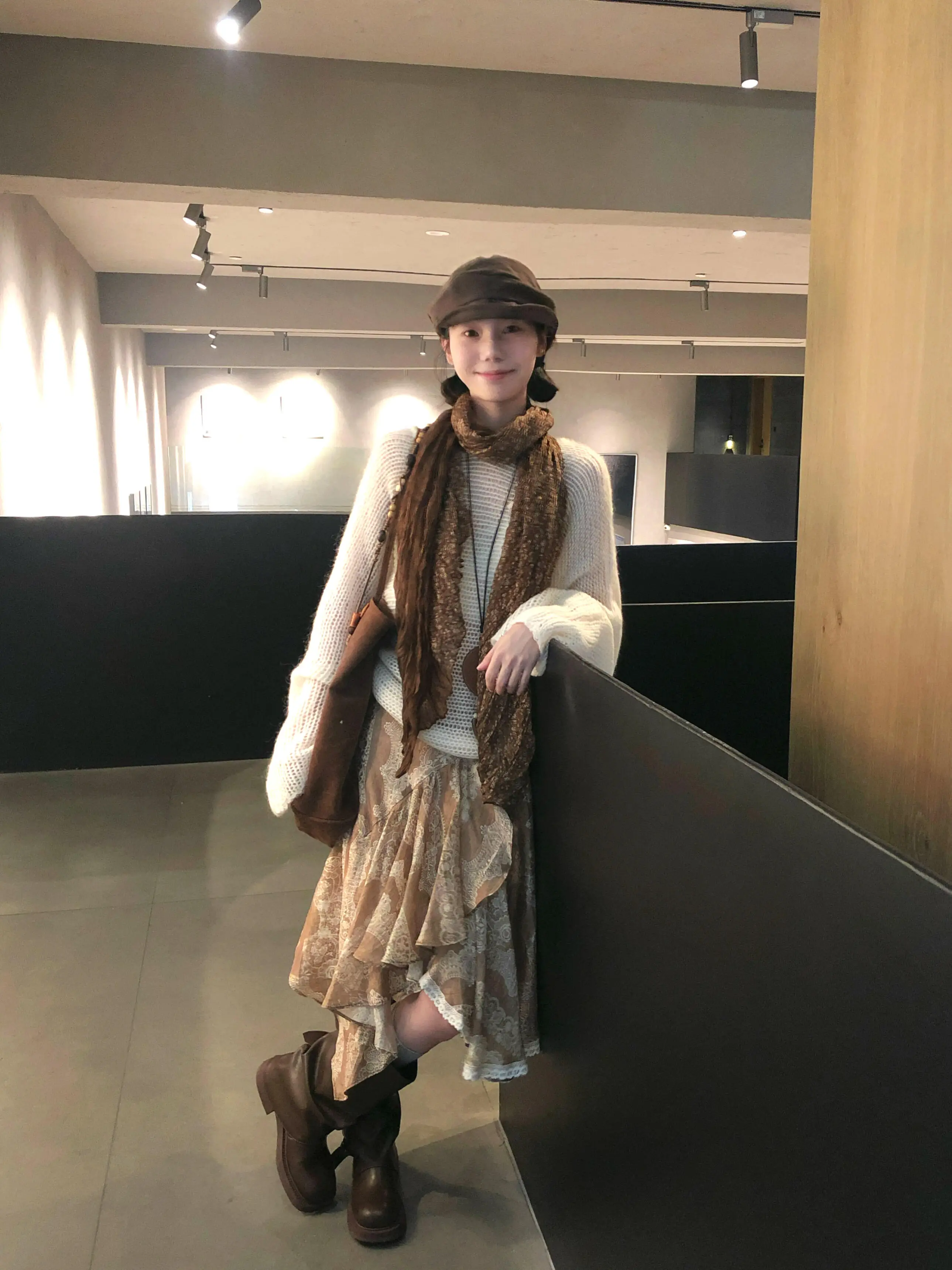 Retro American Lace Print Asymmetrical  Linen Half Skirt Women's Spring Autumn New Style High Waist Casual Skirt