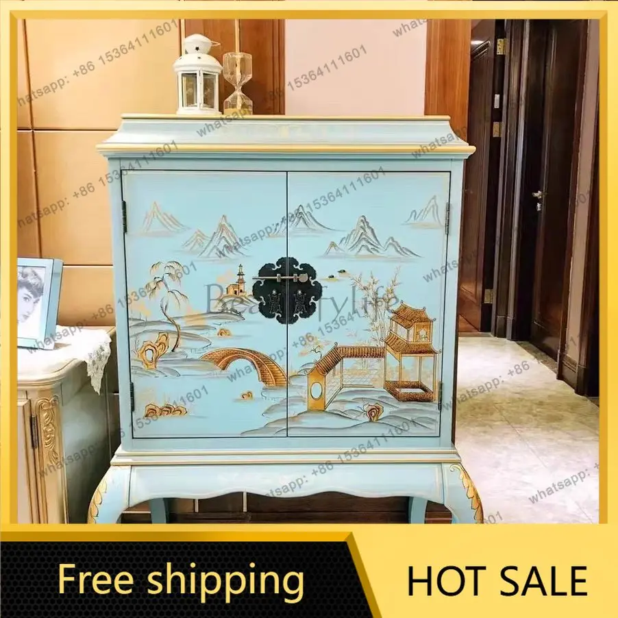 PJ European pastoral hand-painted tall double door cabinet factory direct sales