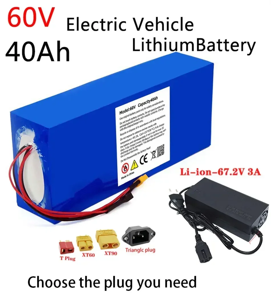 

60V 40AH Electric Bike 18650 Battery for Scooter Motorcycle 67.2V 3000W rechargeable battery with same port BMS+3A charger