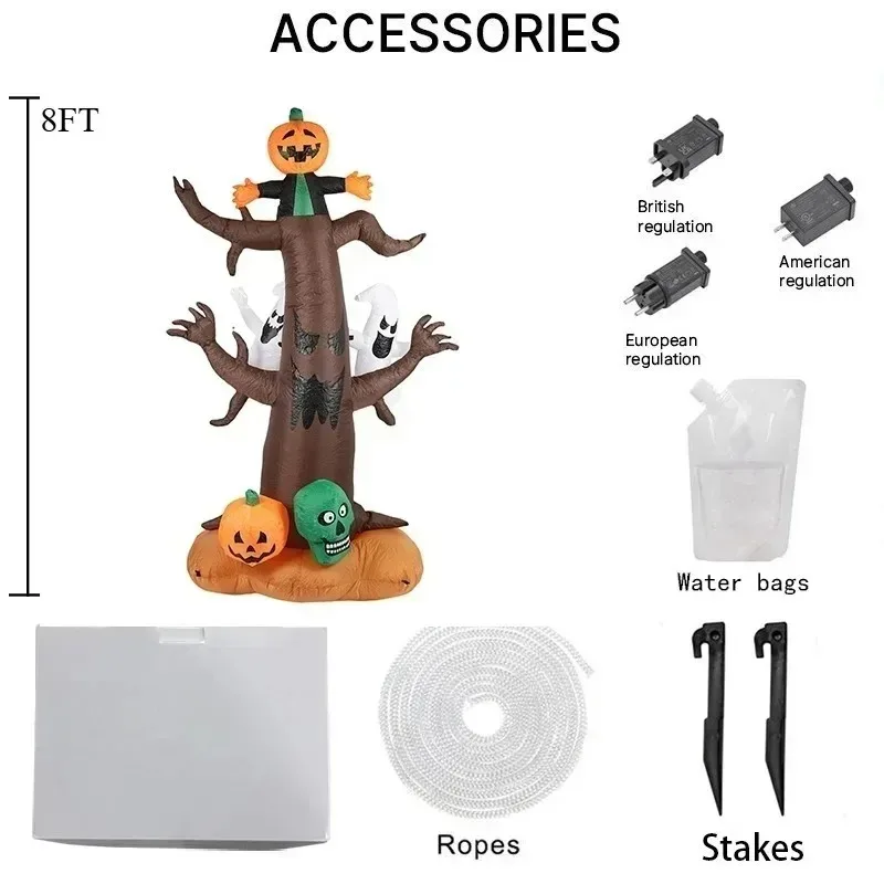 8 футов Хэллоуин праздничное освещение тыквенная голова елочное украшение вечерние на открытом воздухе со светодиодными фонарями декоры двор сад ужас реквизит