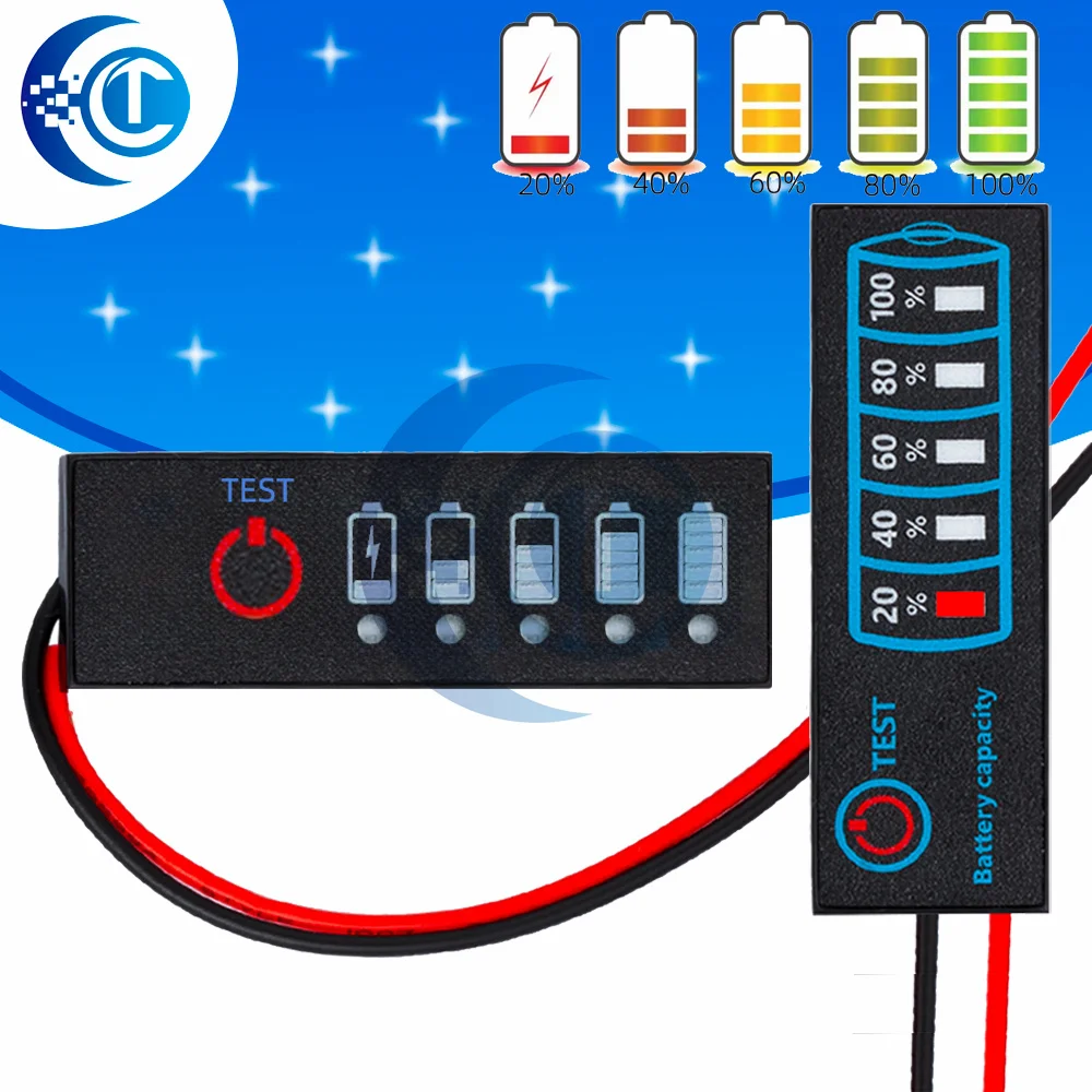 Solar Storage Battery Capacity Gauge - 12V Multi-Chemistry Indicator for 3S Li-Ion/LiFePO4/Lead-Acid