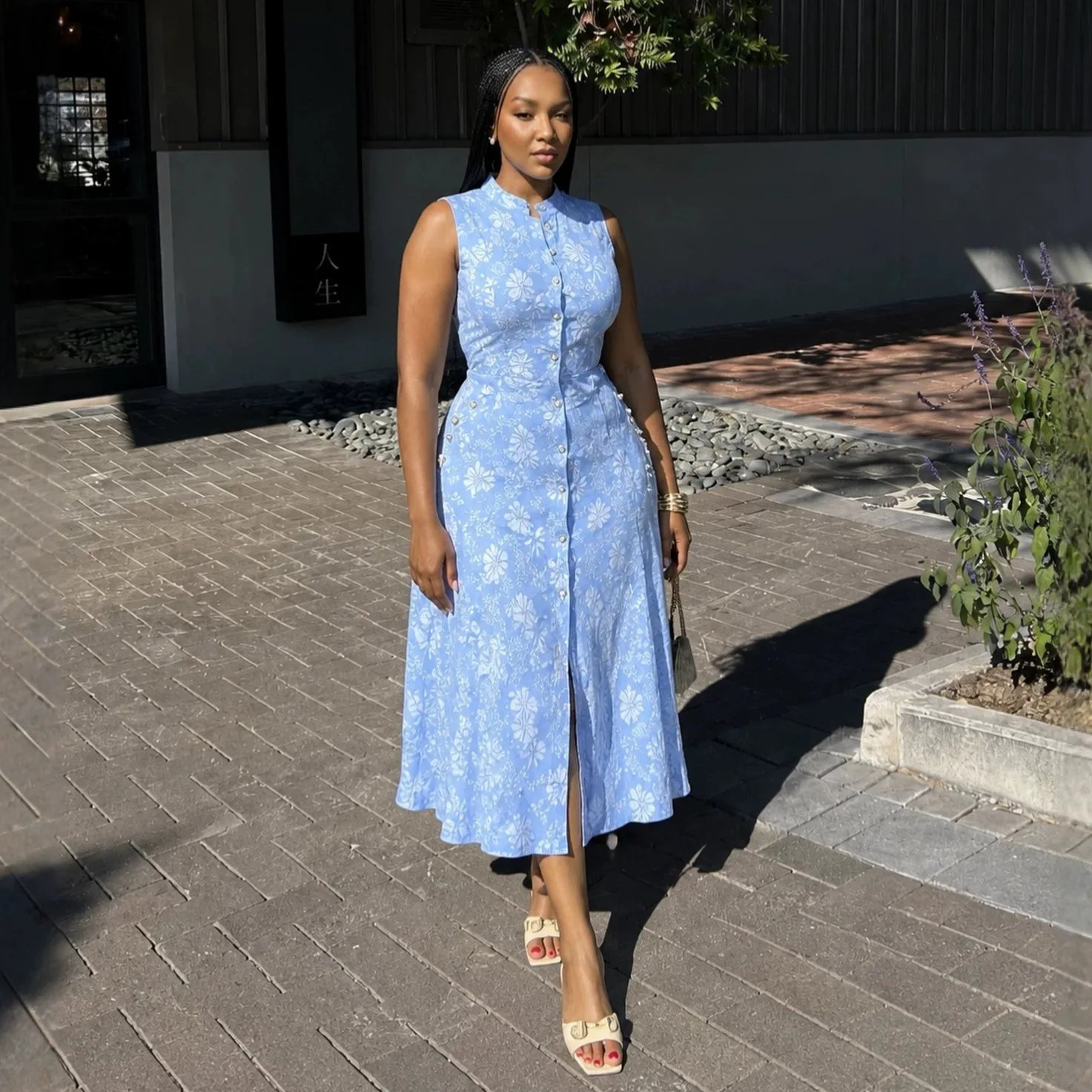 Women's 2026 Summary New Elegant Blue Floral. Smart Sleeveless Fatigue Clothes Summer Maxi Dress Vestidos Beach Sexy Y2k、