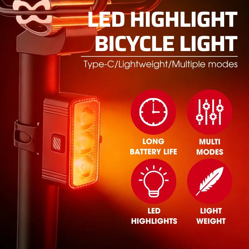 Cycling Mini Front/Rear Lights Set 300mAh Type-C Rechargeable LED High Brightness Taillight Headlight