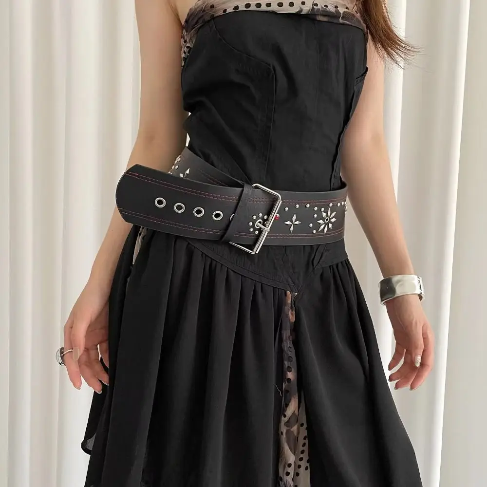 

Fashionable Vintage Women's Rivet Belt Y2k Heavy-Duty Leather Waist Belt Punk Gothic Dress Jeans Belt Waist Accessories