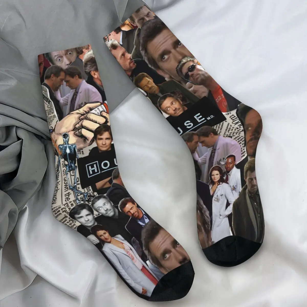 

Dr. Gregory House Television Photo Collage Socks Elegant Stockings Men's Breathable Outdoor Socks Autumn Anti Sweat Socks