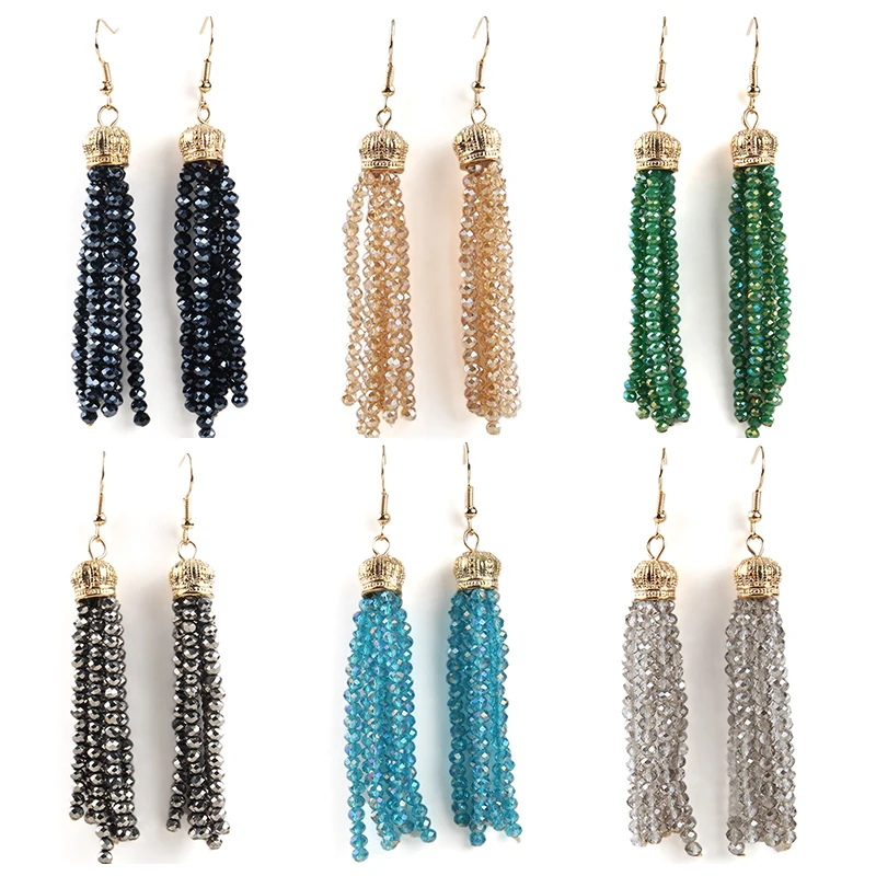 Fashion Bohemian Women Jewewlry Mini Shiny Glass Crystal Tassel Earring for Women Festival Gift