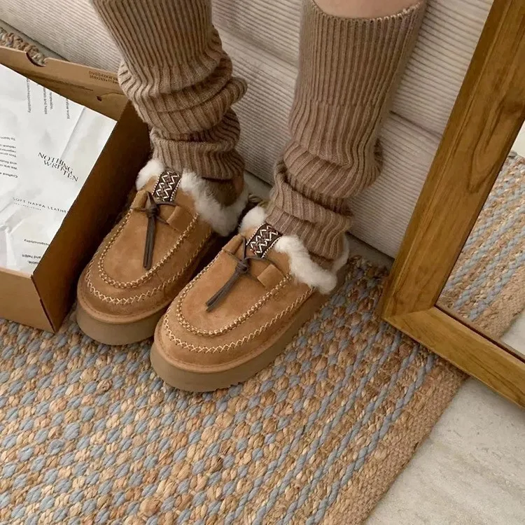 

Women's snow boots autumn/winter 20025 thick soled woolen slippers with toe caps for women