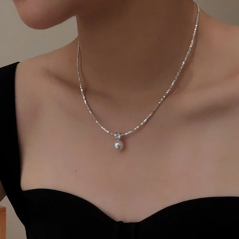 lingzhiwu Women 925 Silver Necklace Austrian Pearl Necklaces 100% 925 Silver Neck Chain Top Quality All Match Choker Chains