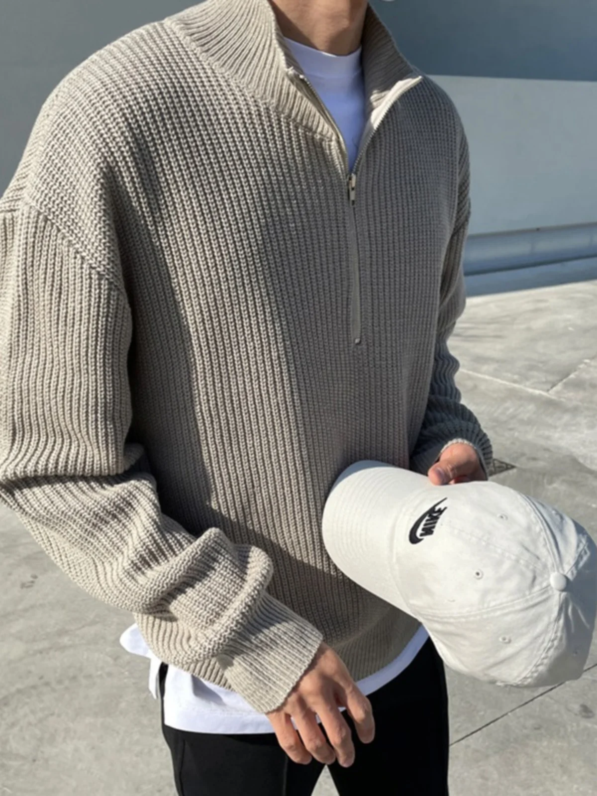 

Autumn Winter New Sle Men's High Collar f Zip Knitwear Pure Color Lazy Sle Casual Long Sve Straight Fit Sweater