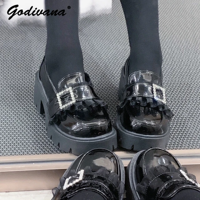 Mine Series Mass Produced Rhinestone Lace Round Toe Mid Heel Platform Shoes Japanese Sweet Lady Girls Pump Shoes AliExpress