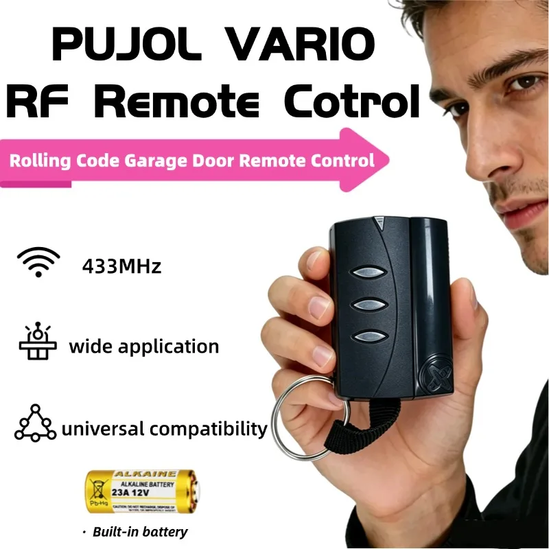 PUJOL VARIO 433.92mhz  RF Rolling Code Garage Door Remote Control Only Compatible With PUJOL VARIO Black
