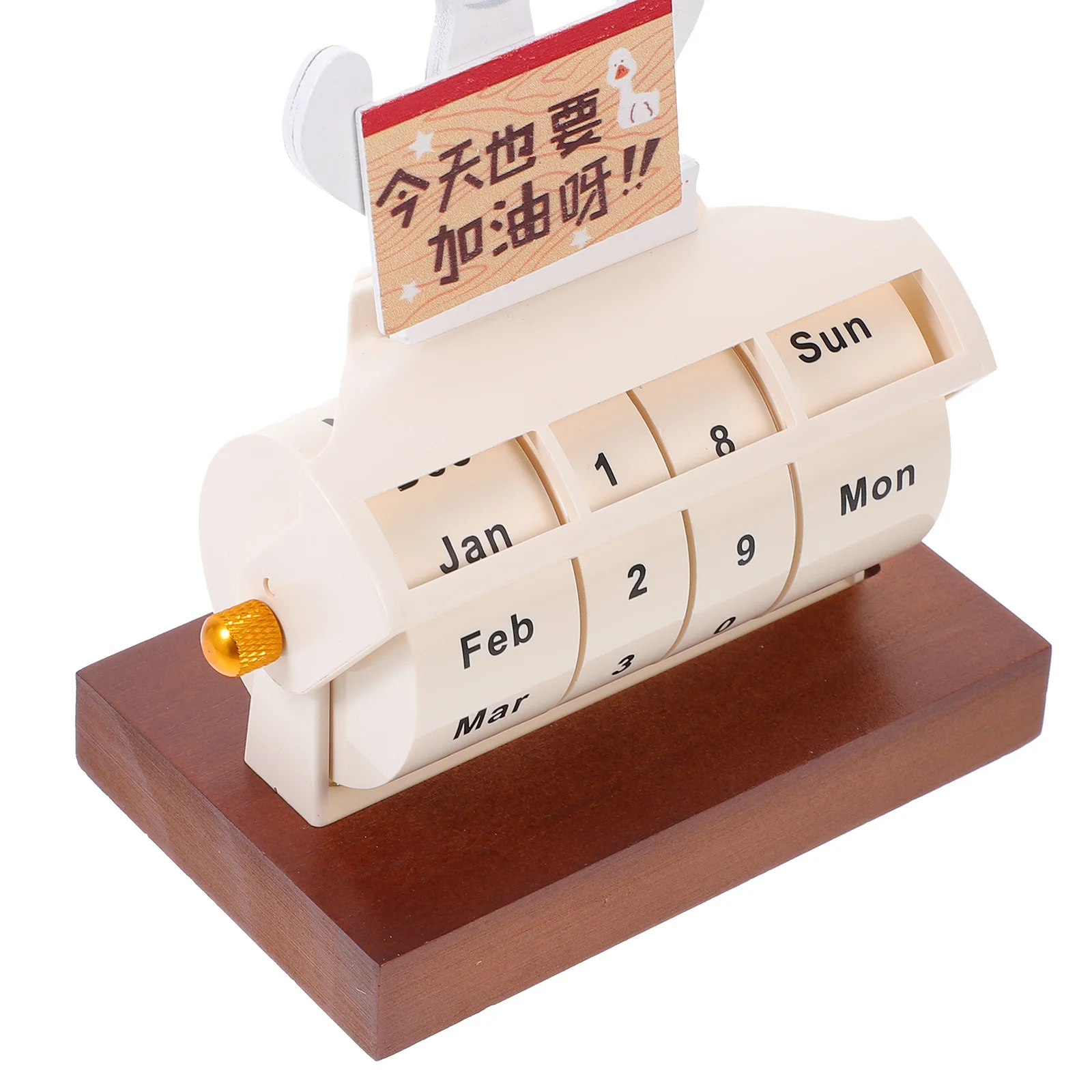 1pc Wooden Perpetual Calendar 2024 Mini Duck Desktop Countdown Reminder Rotating Date Tracker Tabletop Office Supply Decorative