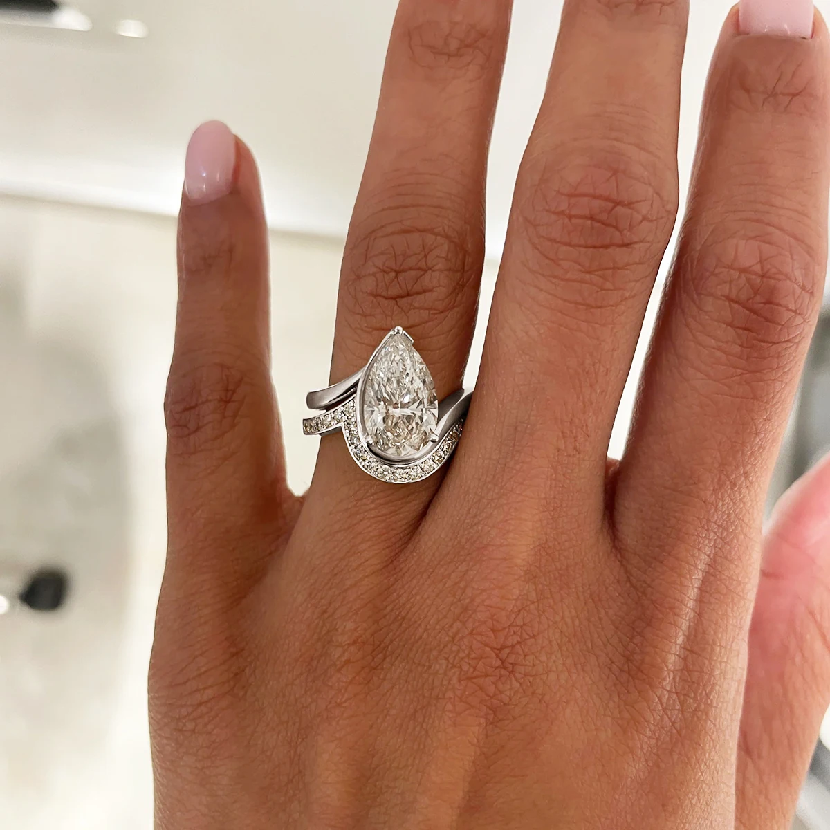 

Pear Cut Moissanite Ring Set Bride 100% 925 Silver Lab Diamond Rings for Women WaterDrop Wedding Band Gift Fine Jewelry