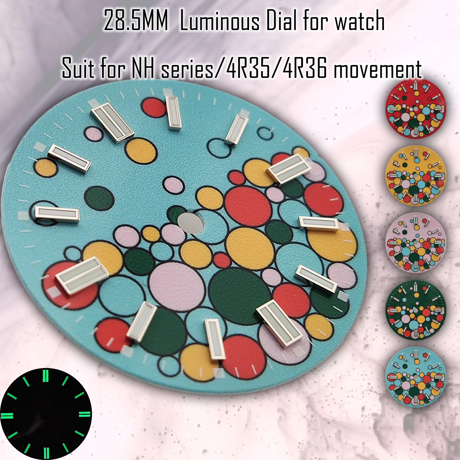 28.5MM Dial NH35 dial 4R35 dial PT5000 Dial Line indexes Luminous Bubble Theme Dial Refit part Wholesale Customizable Watch dial