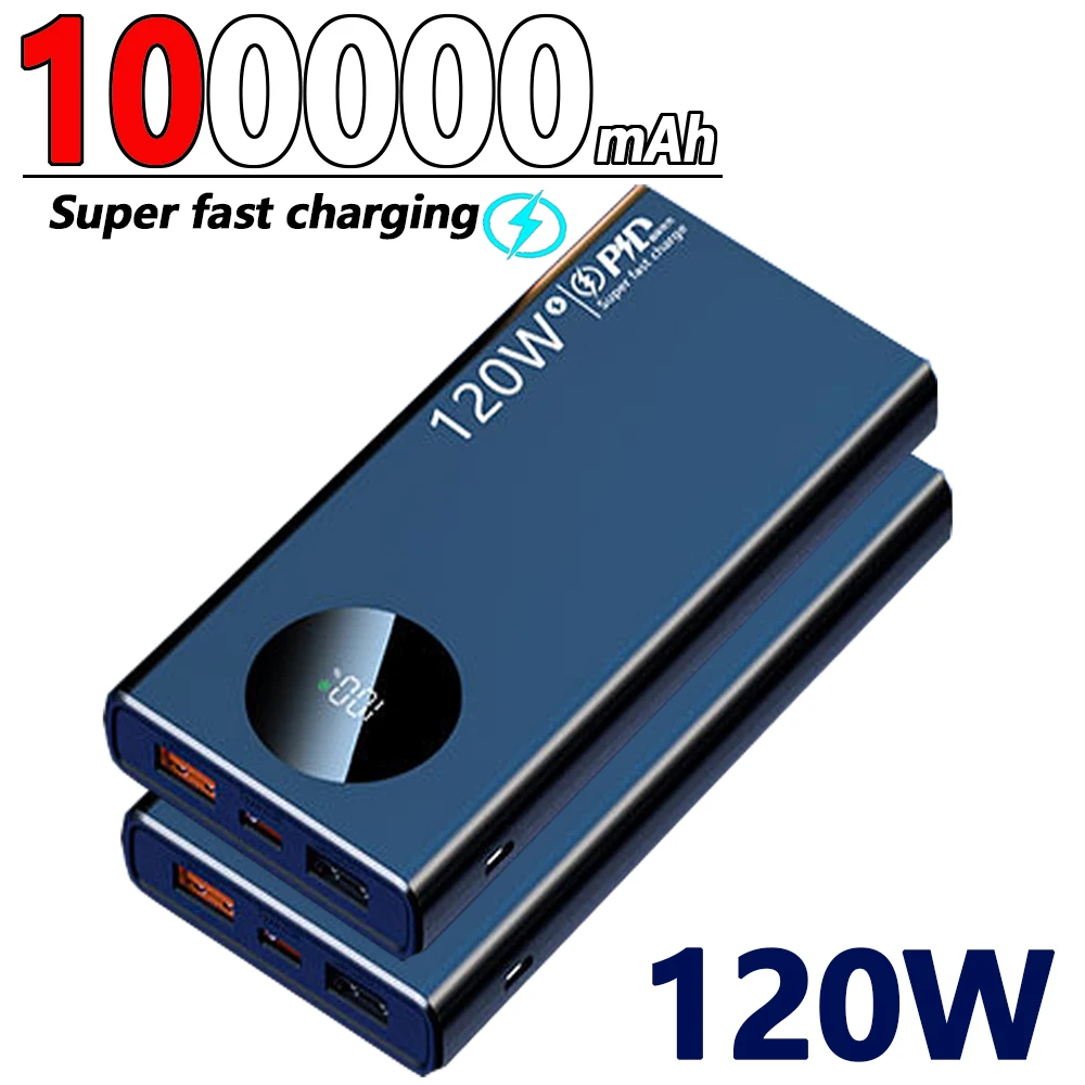 

120W Power Bank 100000mAh Super Fast Charging Portable For Mobile Power External Battery For Iphone Samsung Xiaomi Spare Battery