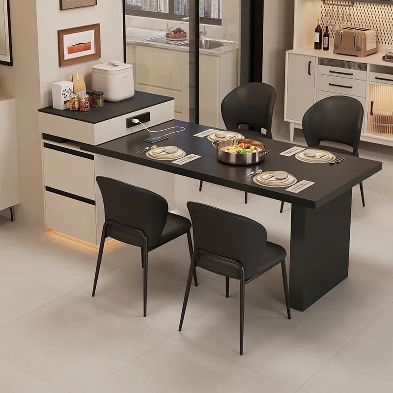 Island dining table integrated household retractable folding mobile small apartment multi-functional side cabinet