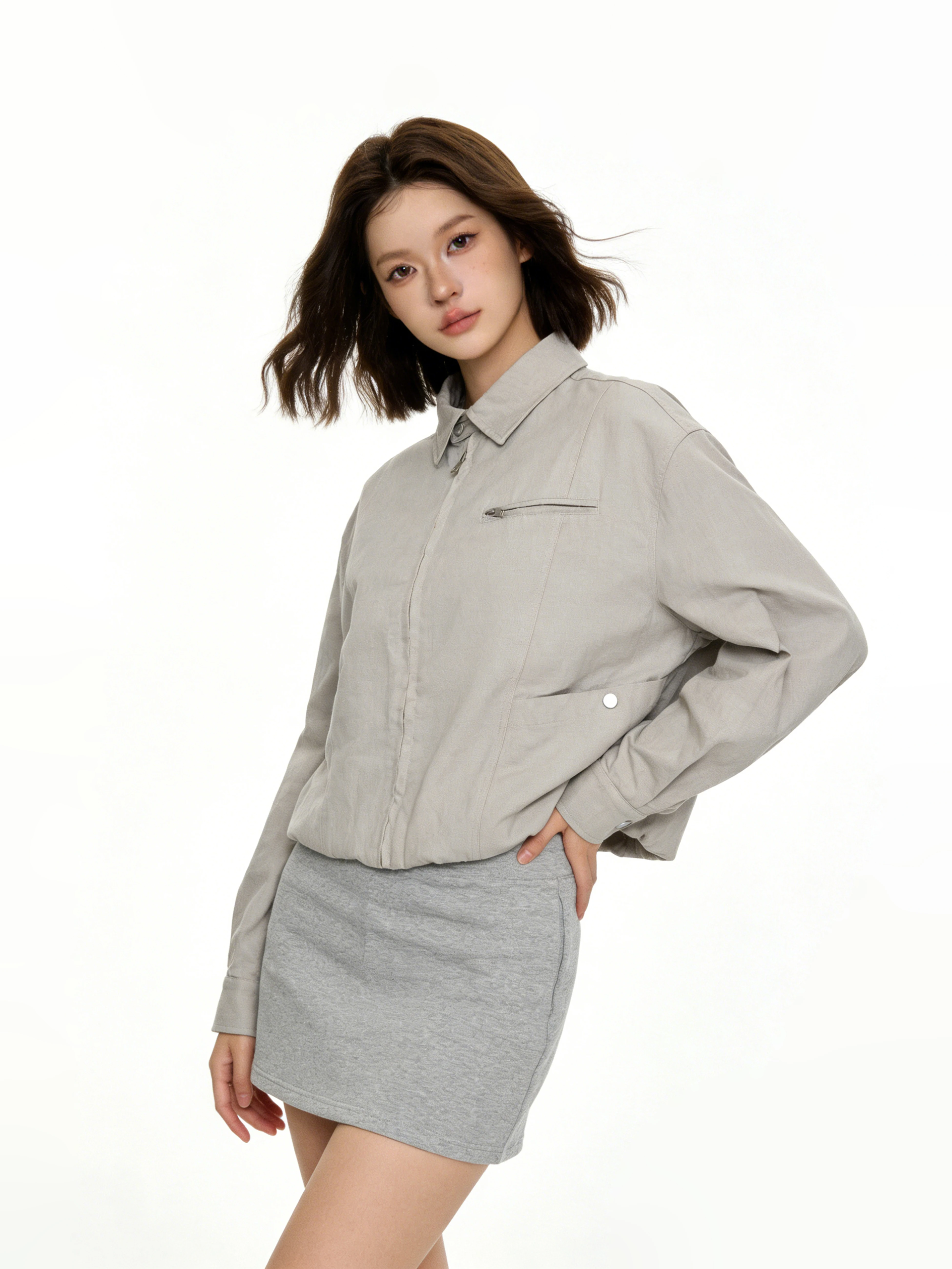 American Style Retro Jacket Women's Collar Zipper Design Slimming Pockets Casual Couple Workwear Outerwear Small Ball Ball