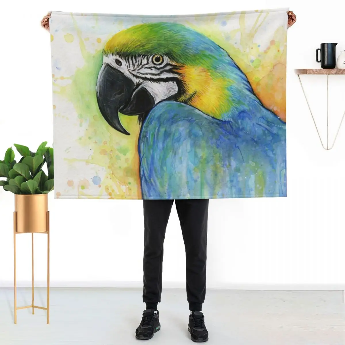 Macaw Watercolor Throw Blanket couch cozy soft plush fuzzy picnic outdoor blanket
