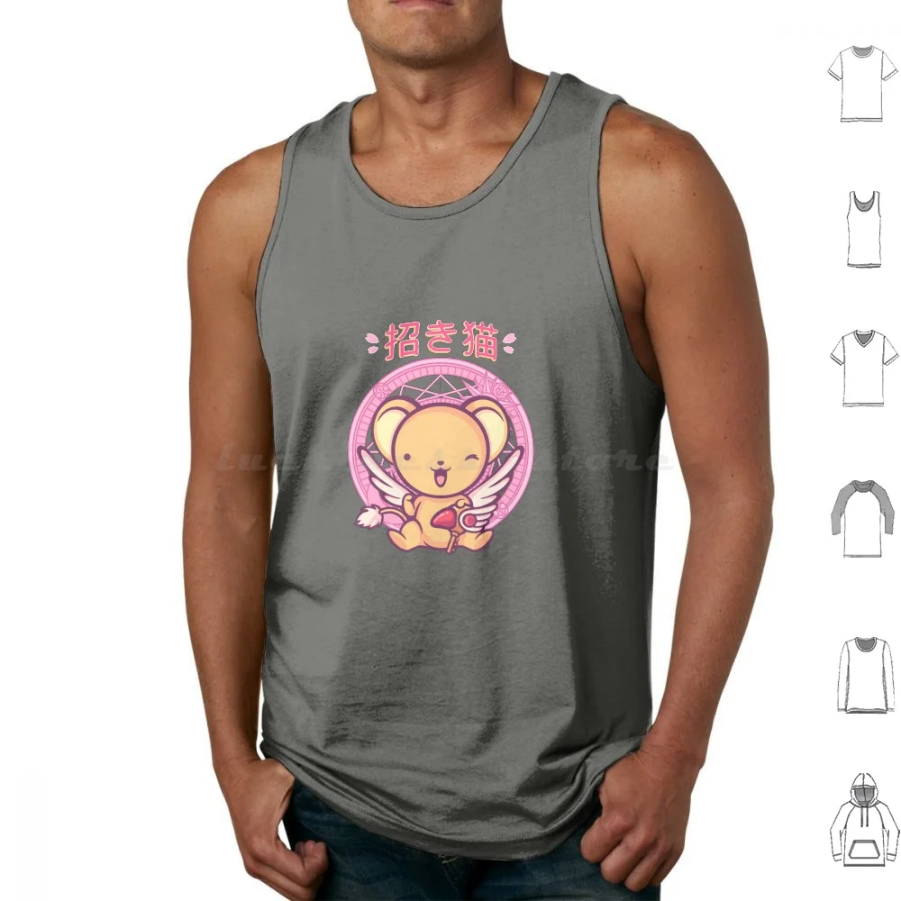 Lucky Kero Tank Tops Vest Sleeveless Sakura Cardcaptor Magical Girl Kero Keroberos Spinel Madoka Cat Maneki Neko Clamp Kawaii