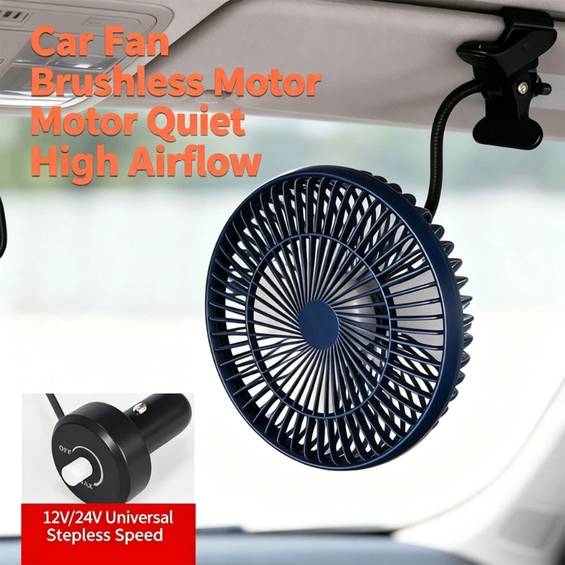 Vehicle Cooling Fan with 8 Inch Fan Head for Cabin Air Circulation, Mounted Interior Cooling for Warm Weather Driving D7YA