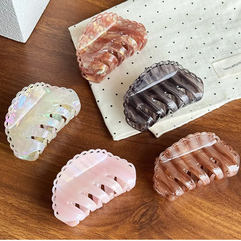 New Designed Korean Lace Hollow Stripe  Acetic Acid Hair Clip Simple Fashion Cream Colorful Shark Clip Hair Accessories