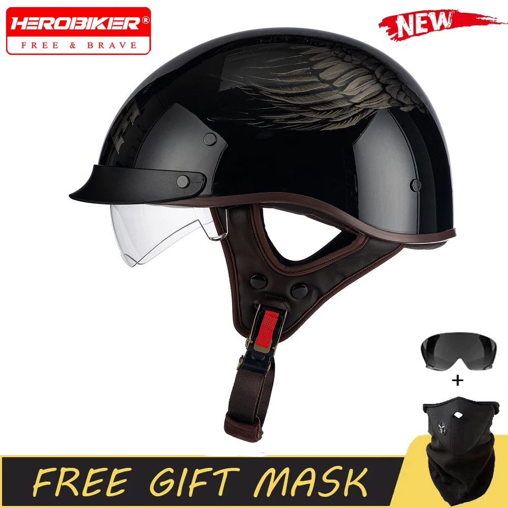 

New Half Helmet Four Seasons Motorcycle Helmet Sunscreen Retro Motorbike Helmet Men Women ABS Material Equipment