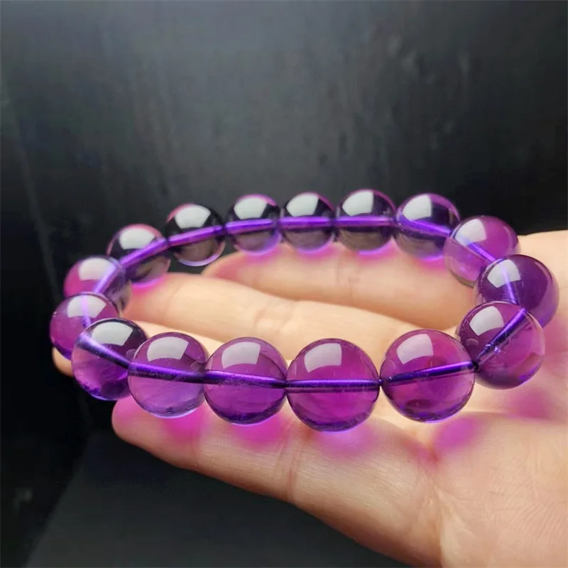 13MM Natural Amethyst Bracelets Women Purple Crystal Quartz Energy Bead Reiki Healing Bangle Jewelry Gift