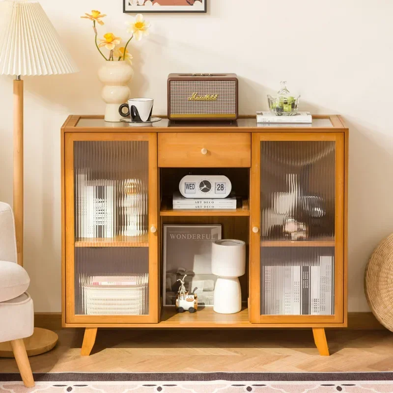 Retro medieval rattan dining side cabinet integrated against the wall kitchen living room coffee rack wine cabinet