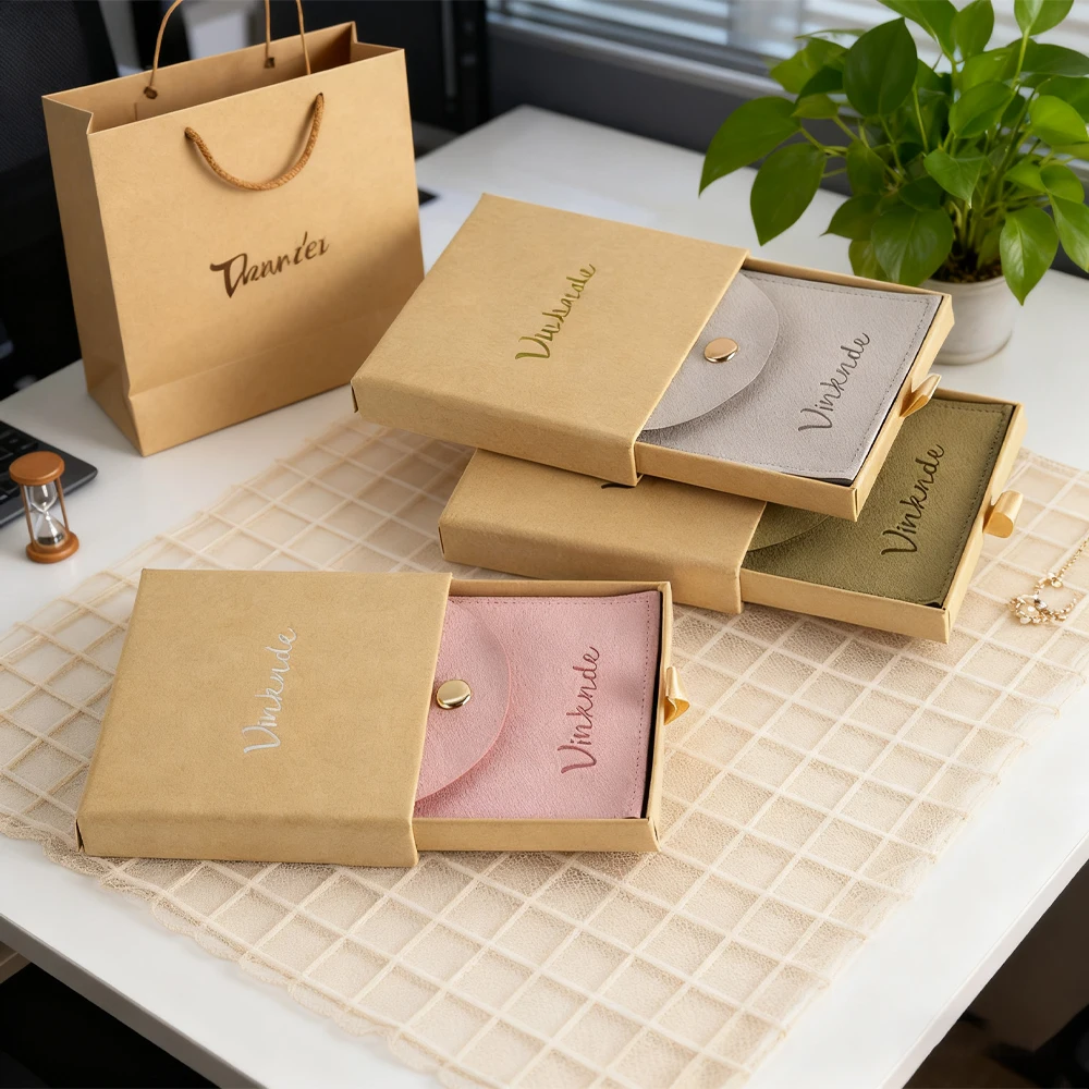 

24 шт., ящик из крафт-бумаги, коробка для упаковки ювелирных изделий, подарочная сумка из микрофибры, сумка для колец, серег, ожерелья, браслета, Дня Святого Валентина