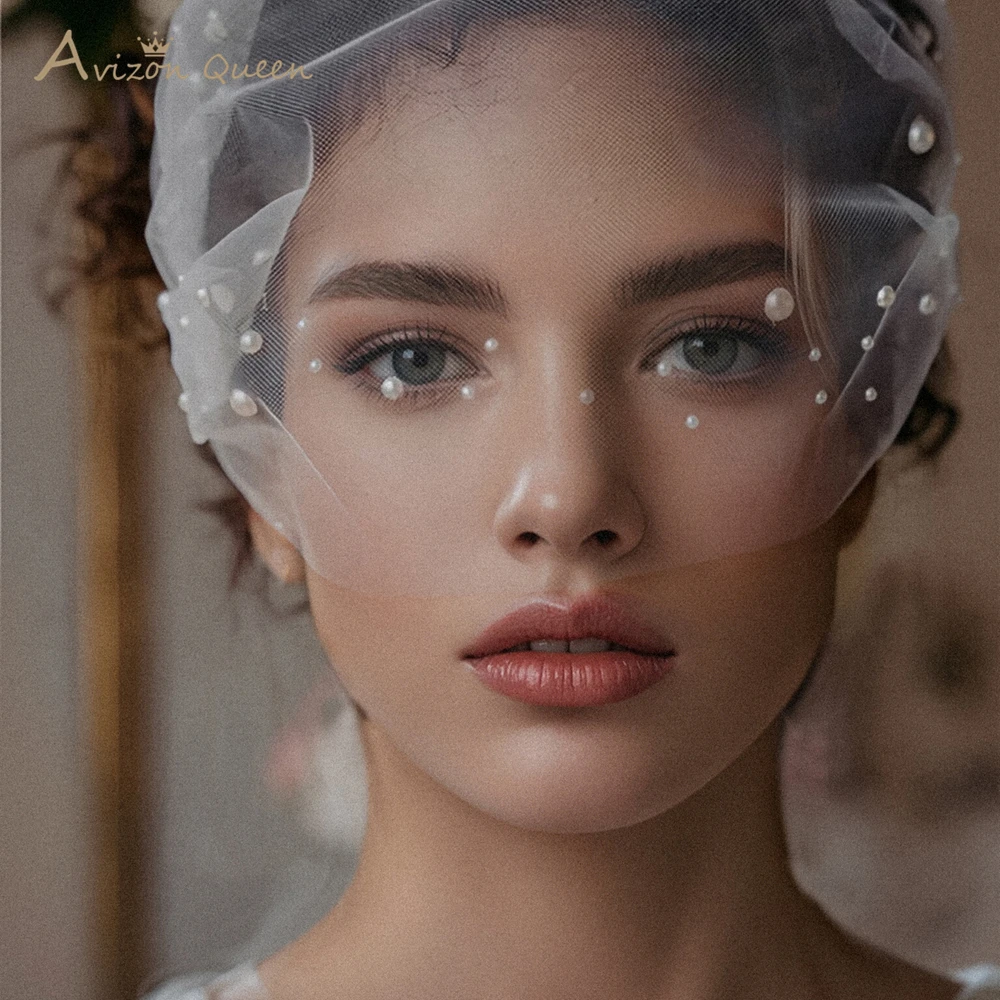 TOPQUEEN Gentle Pearl Embellished Bridal Veil Wedding Accessory Band Hair Comb White Breathable Ladies Holiday Gift MA36