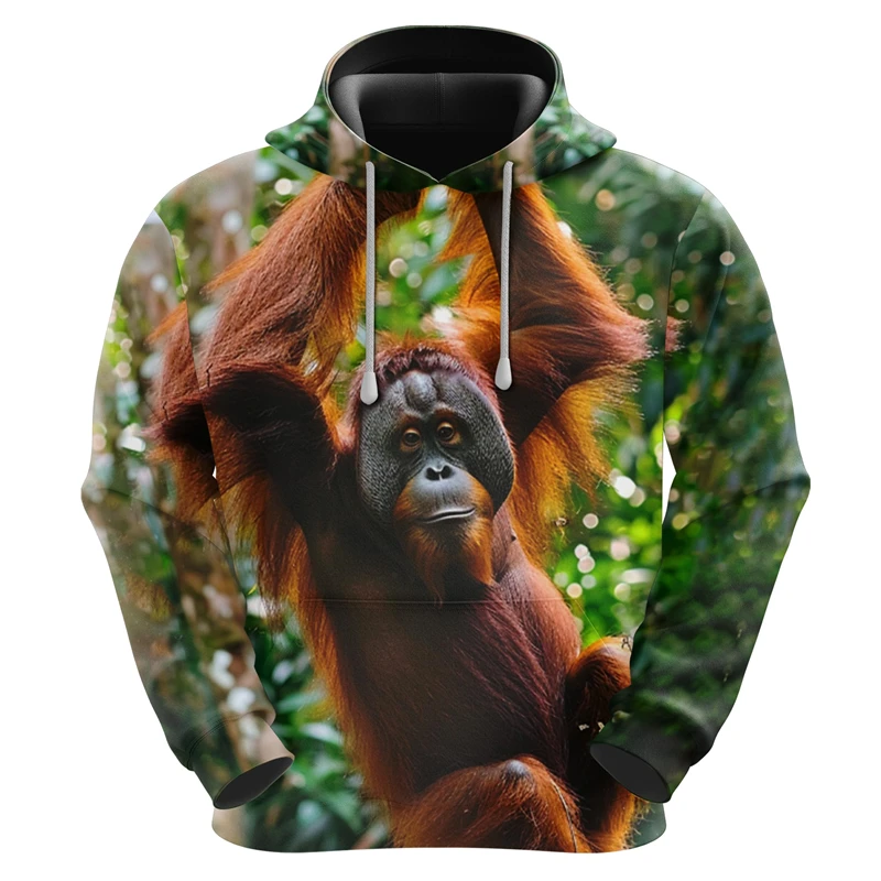 Funny Orangutan Pattern Hoodies Fashion 3D Cute Animals Printed Mens Hooded Sweatshirt Casual Harajuku Oversized Kids Pullovers