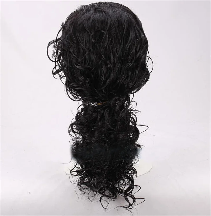 2026 Michael Jackson Cosplay Black Wig Michael Role Play Medium Long Curly Black Hair Pigtail Wig Halloween Cos Wigs + a wig cap