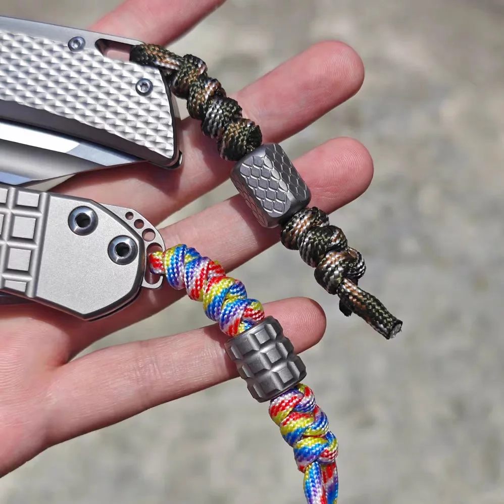 TC4 Titanium Alloy Beads Lanyard Pendants DIY Umbrella Rope Pendant EDC Woven Paracord Lanyard Knife Accessories