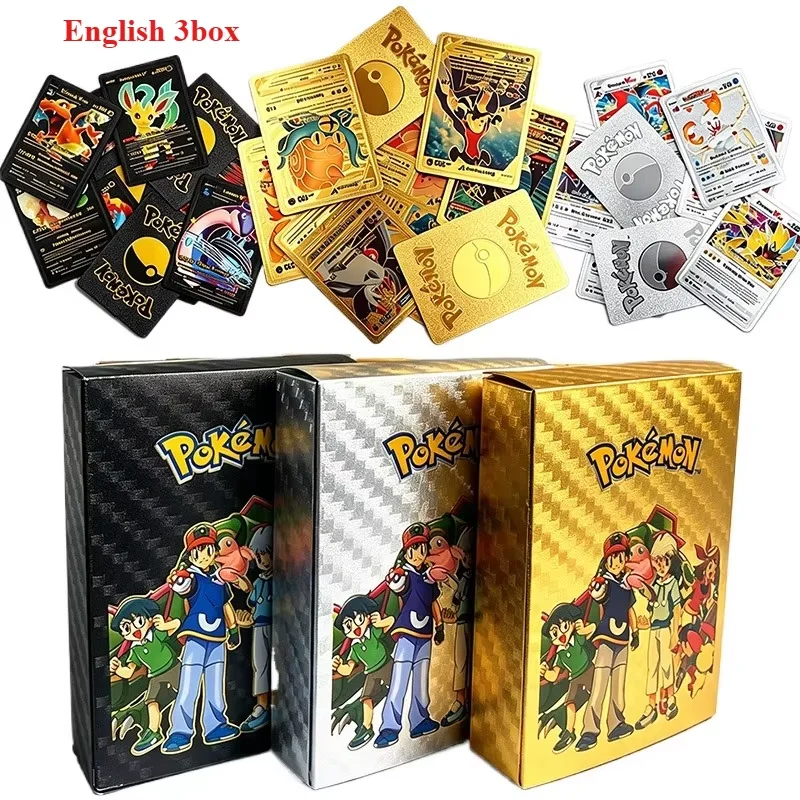 55 Stück Pokémon Goldfolienkarten Goldene Buchstaben Englisch Spanisch Spielkarten Charizard Vmax Gx Serie Charizard Bunte Pokémon Geschenk