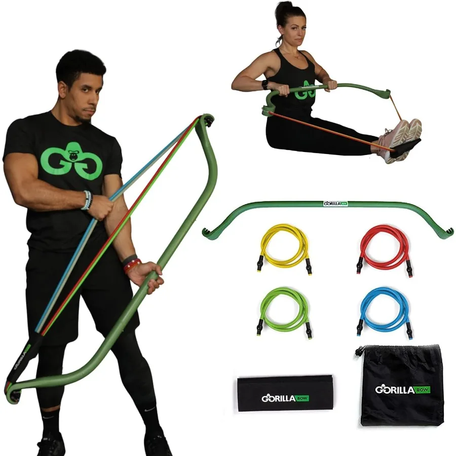 

Gorilla Bow Original Portable Home Gym Resistance Bands and Bar System for Travel Fitness Weightlifting and Exercise Kit Full B