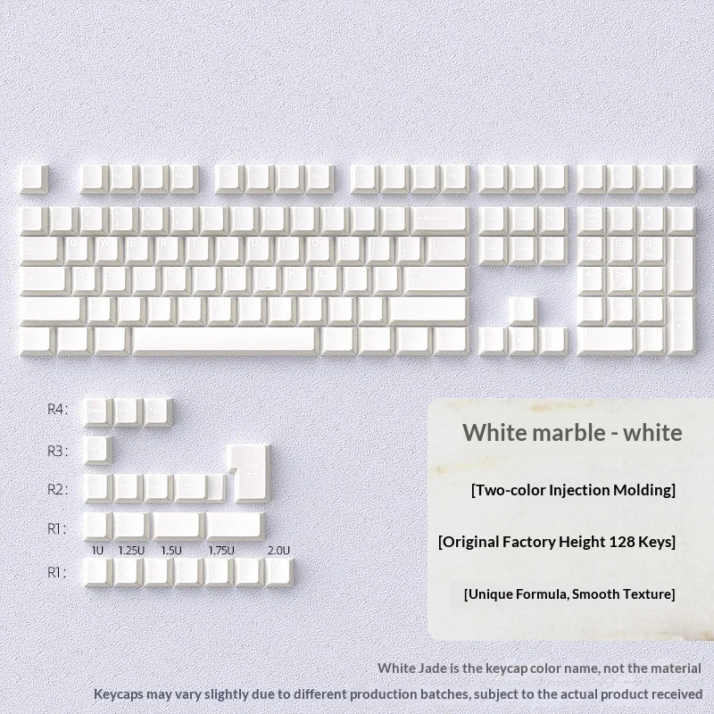 White original factory height 128 key dual color ABS small full set mechanical keyboard with white keycaps