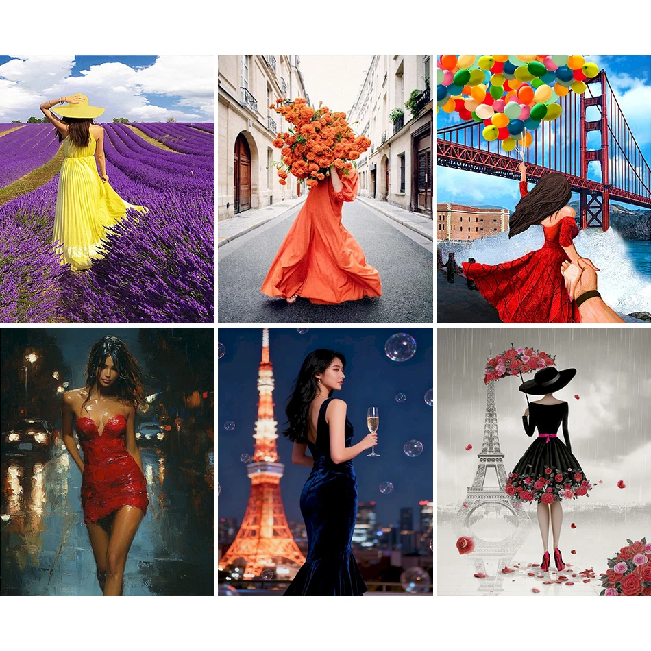 

RUOPOTY Painting By Numbers Color Markers Elegant Woman Back City Figure Diy Set Paint Pictures By Numbers Oil Home Decoration